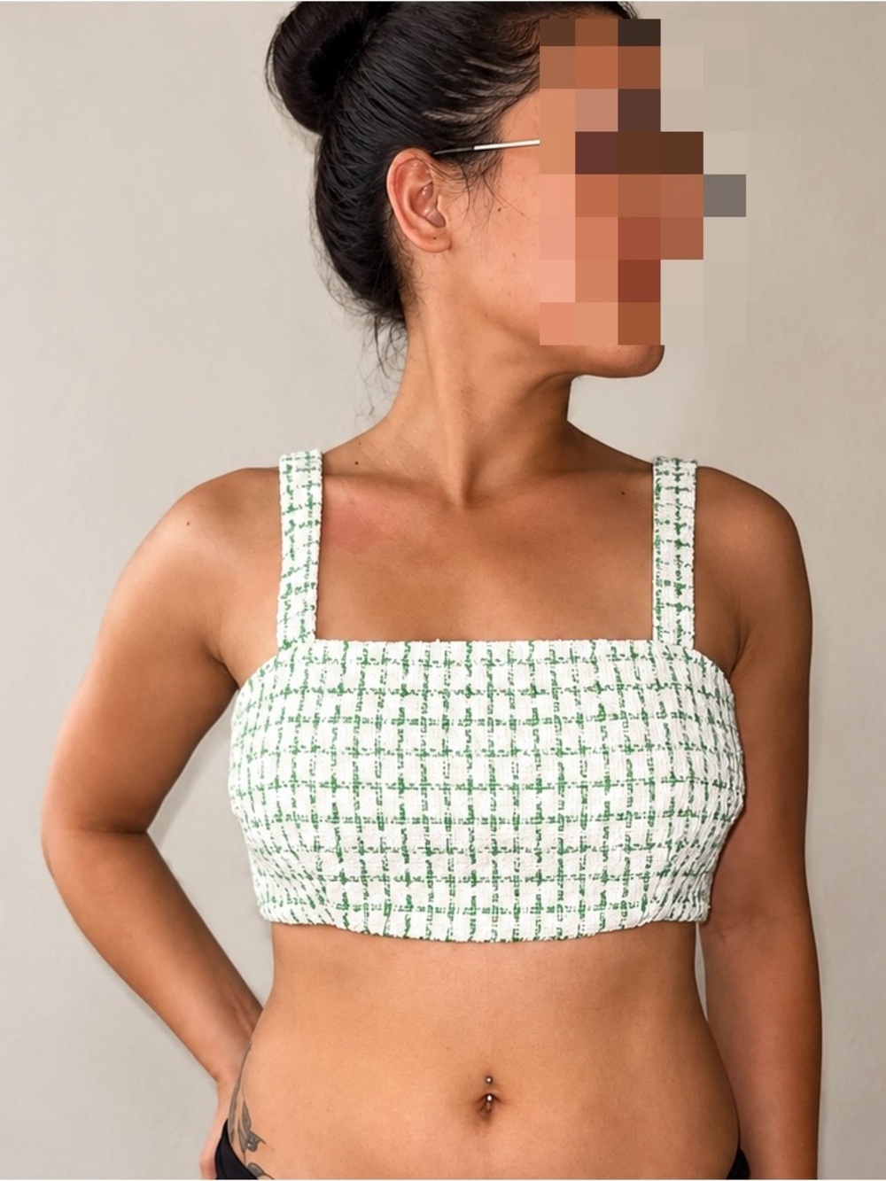 WAYF Green & White Tweed Crop Top